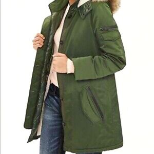 BANANA republic olive green faux fur hooded parka coat